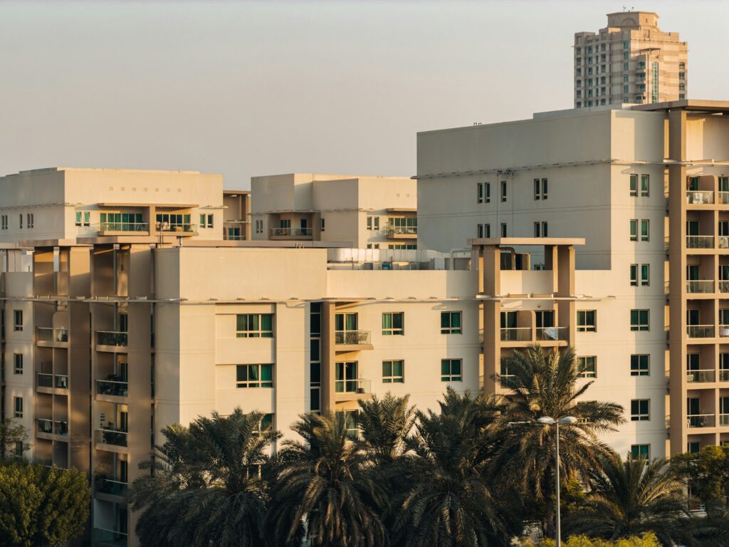 Residential apartment buildings in The Greens, Dubai